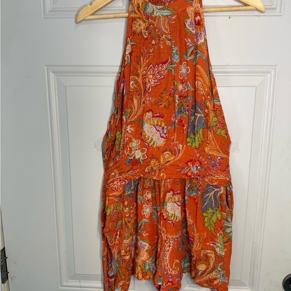 Vibrant Orange Floral Halter Dress